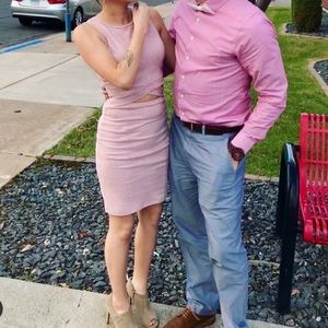 WINDSOR Open stomach detail, pink suede dress size SMALL